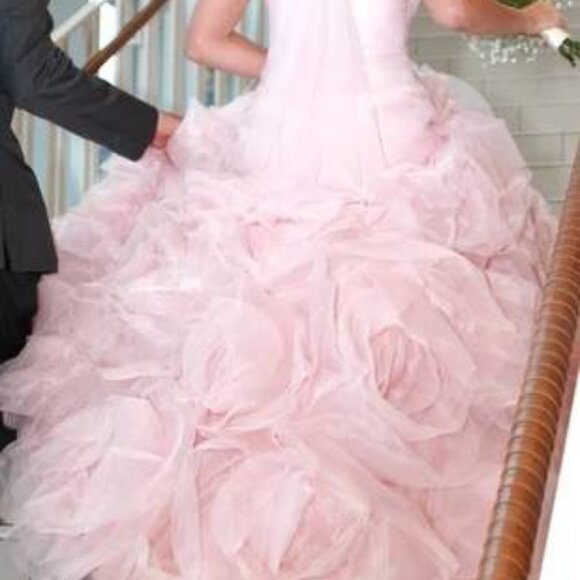 Vera Wang Pink Wedding Full Ball Gown w/ Fitted Bodice Size 1 VEIL INCLUDED - Picture 2 of 13